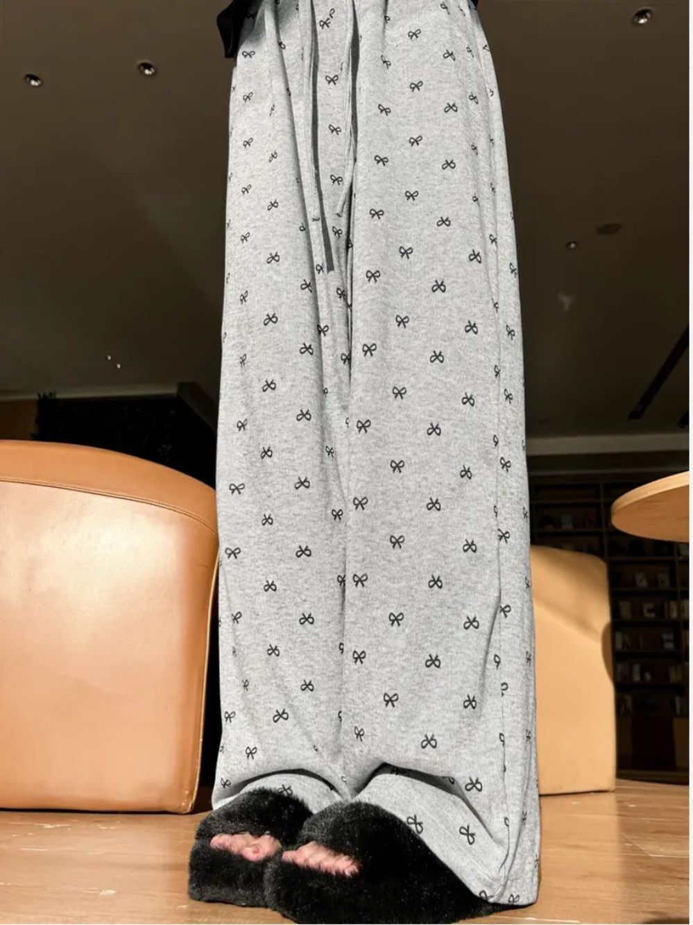 🌴 Bow Print Lounge Pants Women’s XL Soft Stretch Pajama Pants Cream Neutral - Picture 3 of 15